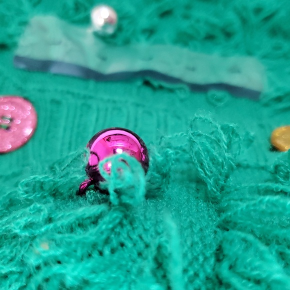 Women's Fuzzy Long Sleeve Button Cardigan With Ornament Details ~ Green - Picture 10 of 12